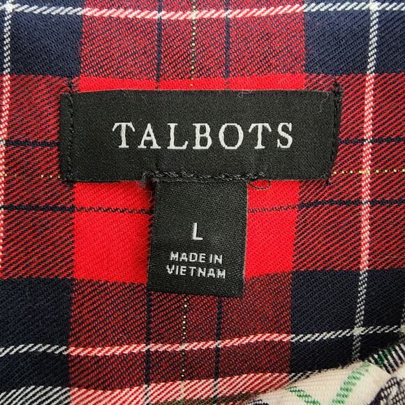 Talbots Shirt Womens Large Red Cotton Long Sleeve Button Front Plaid Metallic - Picture 7 of 8